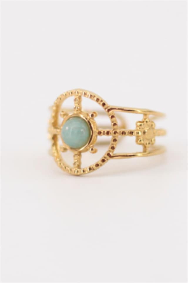 ANILLO MUJER ACERO DORADO PIEDRA TURQUESA AJUSTABLE - Imagen 2