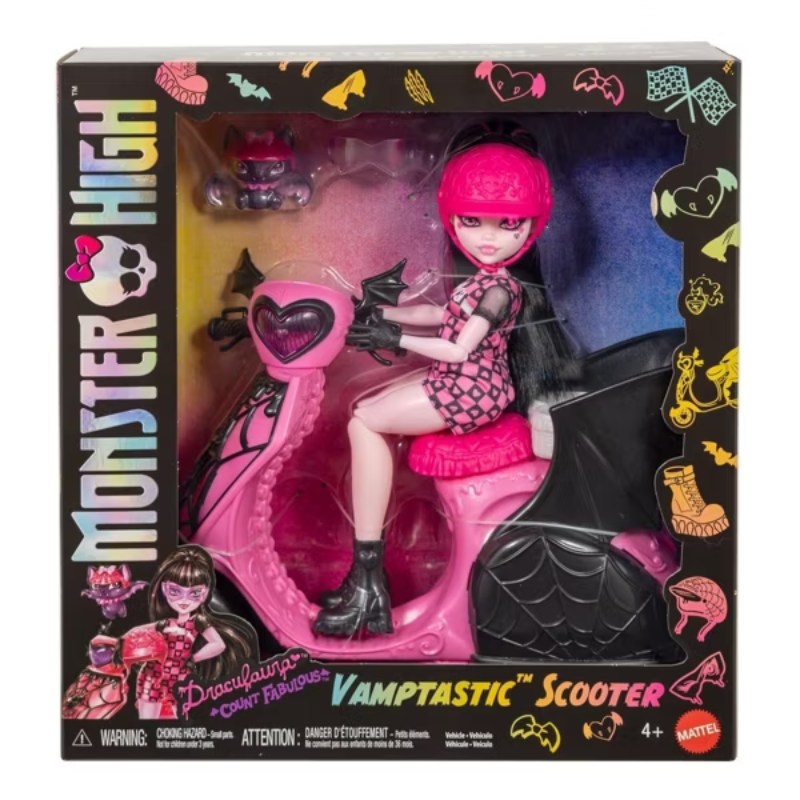 Muñeca Monster High Draculaura En Moto Scooter Mascota - Imagen 5