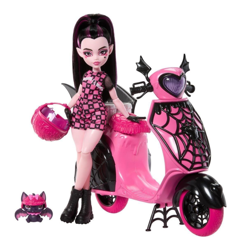 Muñeca Monster High Draculaura En Moto Scooter Mascota - Imagen 2